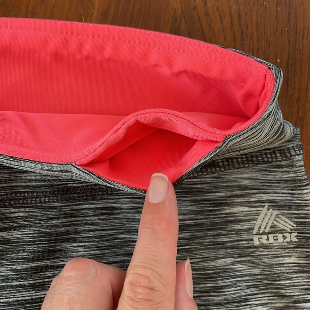 RBX Women Large Athletic Shorts Stretch Gray White Stripe Pink Biker Style CR570 - Picture 6 of 6